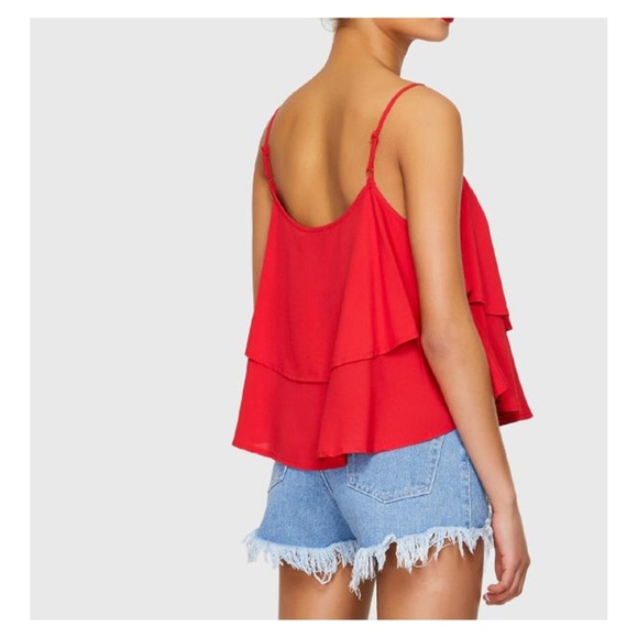 Red Solid Ruffle Layered Cami Top - Picture 2 of 4
